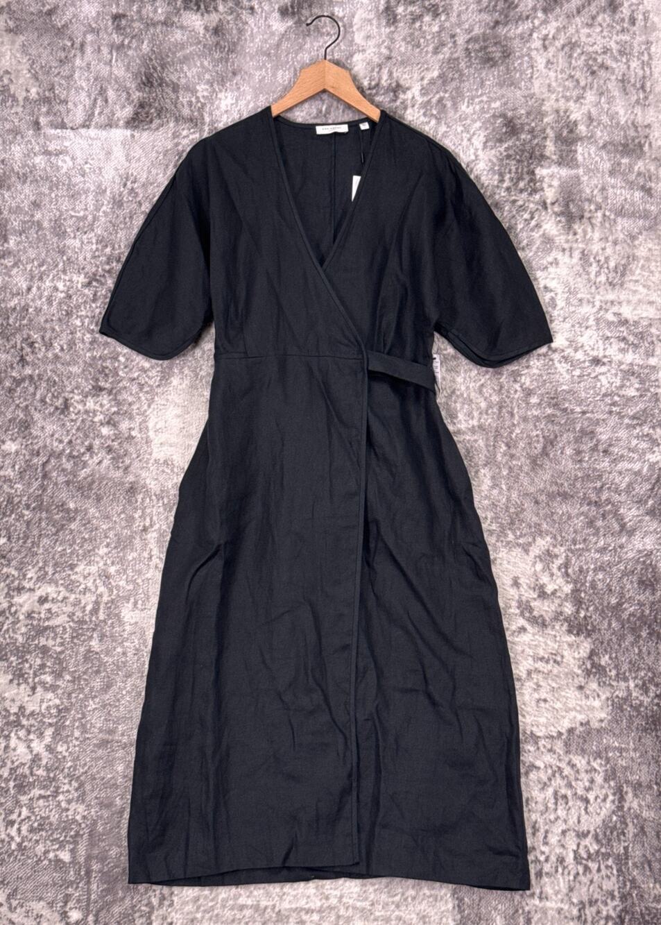 New Equipment Dress Small Womens Frecia Black 100% Linen Wrap Midi